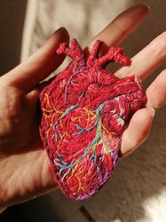 Anatomical Heart brooch, Embroidery brooch, Human heart, Realistic Heart, Anatomy Heart Badge, Finished embroidery