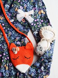Handmade purse, girl gift, crochet handbag, toddler gift, fox bag, fox accessory