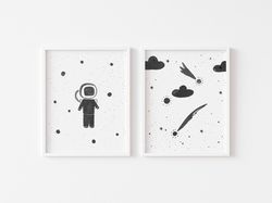 Astronaut and Shooting star prints for nursery, Nursery wall art, Astronaut nursery print, Shooting star nursery art