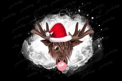 Moose Santa hat with bubble gum PNG Christmas deer with red hat clip art png Funny raindeer with sunglass clipart