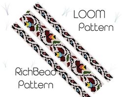 Flower narrow beading loom patterns bracelet Bead loom patterns download Floral thin beaded loom pattern 362 17.09.22