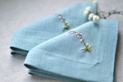 Hand embroidered linen napkins, floral cloth napkins, blue cloth napkins, small napkins embroidered 10"