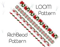 Flower narrow beading loom patterns bracelet Bead loom patterns download Floral thin beaded loom pattern 350 17.09.22