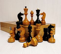 Antique Soviet Wooden Chess. Vintage chess USSR. Russian chess