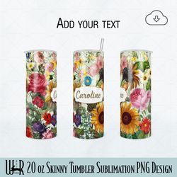 Vintage Flowers 20 oz Tumbler Sublimation PNG Design t0031