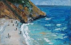Seascape Oil Painting Landscape Original Art  Beach Artwork Impasto Art Size 8 by 12