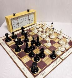Soviet Vintage Chess with chessboard. Russian Antique chess