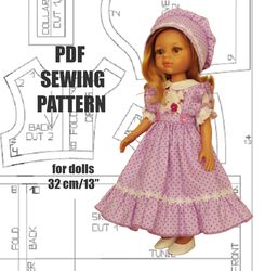 Sewing pattern and instruction for Paola Reina doll, dress, pinafore and bonnet for doll, doll clothes for paola reina