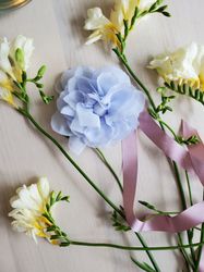 Textile fabric floral brooch. Blue flower chiffon brooch. Shabby chic accessories. Romantic brooch. Boho  brooch