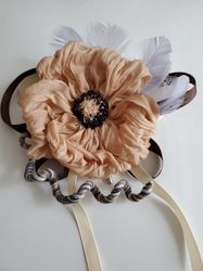 Textile fabric floral brooch. Flower chiffon brooch. Shabby chic accessories. Romantic brooch. Boho brooch.