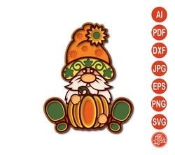 Layered Gnome Mandala With Pumpkin DXF, Halloween Thanksgiving Gift, Files For Cricut  SVG