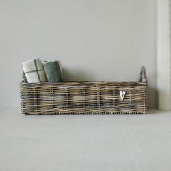 Wicker toilet paper basket. Bathroom storage basket. Rectangular box. Woven holder. Long narrow tray. Laundry organizer