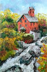 Red Mill  Landscape New Jersey Painting  Oil Original Painting Impasto by Nadia Hope