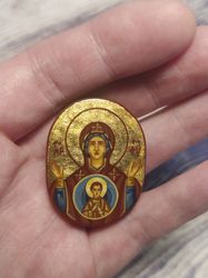 Blessed Mother | Hand painted icon | Travel size icon | Orthodox icon for travellers | Small Orthodox icons