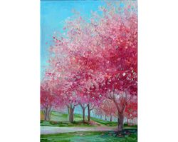 Cherry blossom trees Original oil painting Impressionist impasto art Sakura art