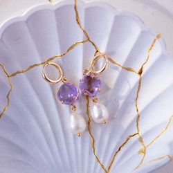 Crystal Long Earrings, Purple Earrings, Purple Crystal Earrings, Pearl Earrings Korean Style, Pearl Crystal Earrings