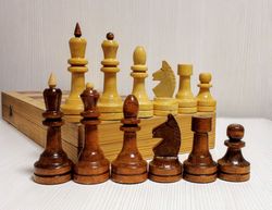 Vintage Soviet Wooden Chess.Big Russian chess. Antique chess USSR