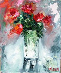 Original Art Roses Painting Flower Artwork Florals Painting Impasto Original Oil Painting Size  10 by 8 inches