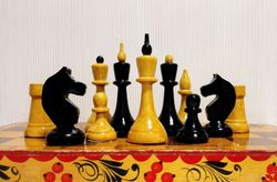 Soviet Antique Wooden Chess. The Queen's Gambit.Vintage chess set