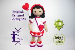 Crochet Doll Pattern, Amigurumi doll pattern, Small doll, 15"/ 38 cm Tall, Valentina
