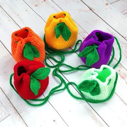 Cute coin pouch mini fruit bag, brightly colored pouch with drawstring for storing small items, crochet fruit pouch bag