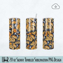 Monarch Butterfly 20 oz Tumbler Sublimation PNG Design t0005