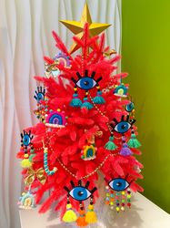 Evil eye ornaments, Cute Christmas gift set, Colorful boho home decor