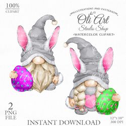 Easter Bunny Gnome Clip Art. Easter egg.  Hand Drawn Graphics, Instant Download. Digital Download. OliArtStudioShop