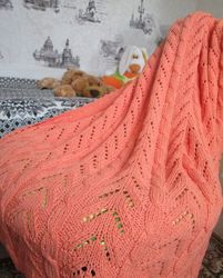 Hand knit baby blanket, cotton baby blanket