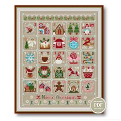Christmas Advent Calendar Cross Stitch PDF - Merry Christmas Pattern - Winter Advent Sampler - Cross Stitch Pattern 130