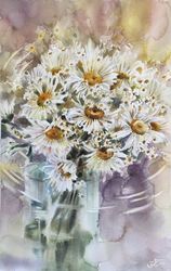 Watercolor painting Camomile bouquet Original artwork