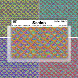 Scales Neon Seamless Pattern Tile Digital Paper Wallpaper Fabric Surfaces Design Mermaid Wallpaper