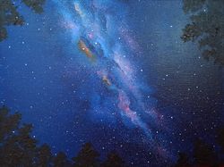 Milky Way Painting Starry Night Wall Art Canvas Oil Painting 12 by 16 Night Sky Original Art Space Artwork