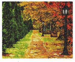 Gold autumn. Autumn picture. Landscape. Foliage. Machine embroidery design. Photo stitch. Digital design.