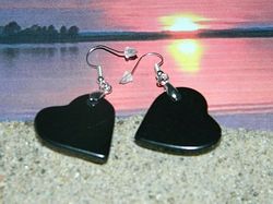 Heart shungite earrings, black stone cute chakra energy jewelry