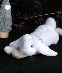 realistic toy white rabbit pet portrait