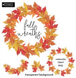 Autumn wreaths Watercolor Maple leaves clipart, Fall leaf frame, Hello autumn borders, Halloween decor Thanksgiving