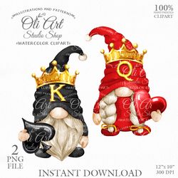 King of Spades Queen of Hearts Gnomes Clip Art, Instant Download. Digital Download. OliArtStudioShop