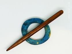 Van Gogh scarf pin Wooden shawl pin Knitting scarf stick
