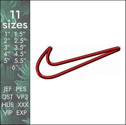 Nike satin Embroidery Design, classic original swoosh logo file, 11 sizes, Instant Download