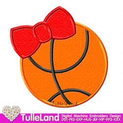 Basketball with Bow for girl Design Applique for Machine Embroidery