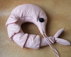 SHRIMP travel pillow in an airplane or car - interior toy, home decor