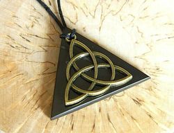 Shungite triangle pendant, handmade magic node necklace from healing stone for men and women.