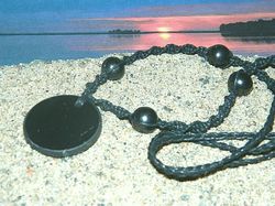 Shungite circle macrame beaded necklace handmade for girls and women from a unique healing stone