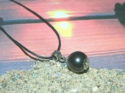 Shungite black bead necklace pendant handmade from healing stone for girls and women