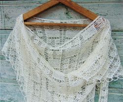 Bridal ivory knit shawl, Silk shawl, Alpaca shawl, Wedding knit shawl, Bride cream shawl, Knitted shawl, Crocheted shawl