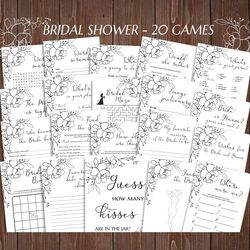 Black White Bridal Shower Games Bundle, Bridal Shower Games Printable, Bridal Shower Party, Hen Party Games, Bride to Be