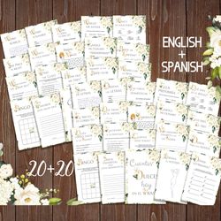 White Rose Bilingual Bridal Shower Games Despedida de Soltera Juegos Spanish English Bridal Shower Games Printable