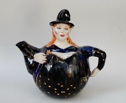 Funny teapot Witch sculpture Handmade porcelain art teapot Night fairy Lady figurine teapot Fairy style Festive teaparty