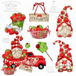 Strawberry Gnome Clipart. Truck. Digital Clipart, Hand Drawn Graphics, Digital Download. OliArtStudioShop